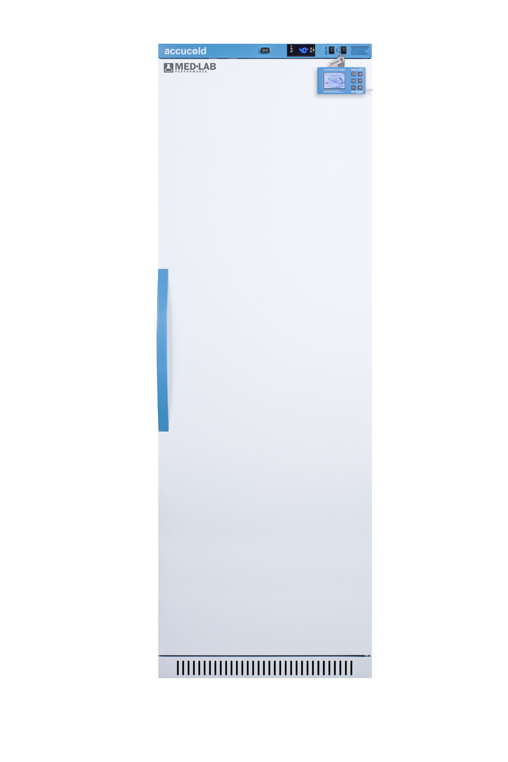 Performance series Med-Lab 15 cu.ft. upright all-refrigerator for laboratory storage with factory-installed data logger, antimicrobial silver ion handle, and hospital grade cord with 'green dot' plug